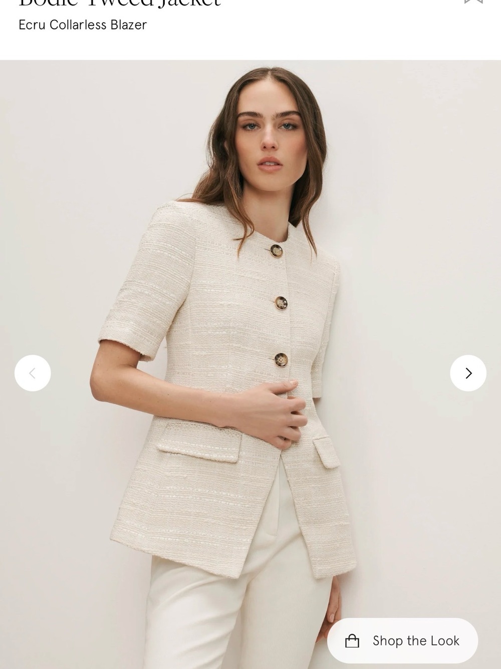 Veronica Beard Cream Short-Sleeve Tweed Jacket